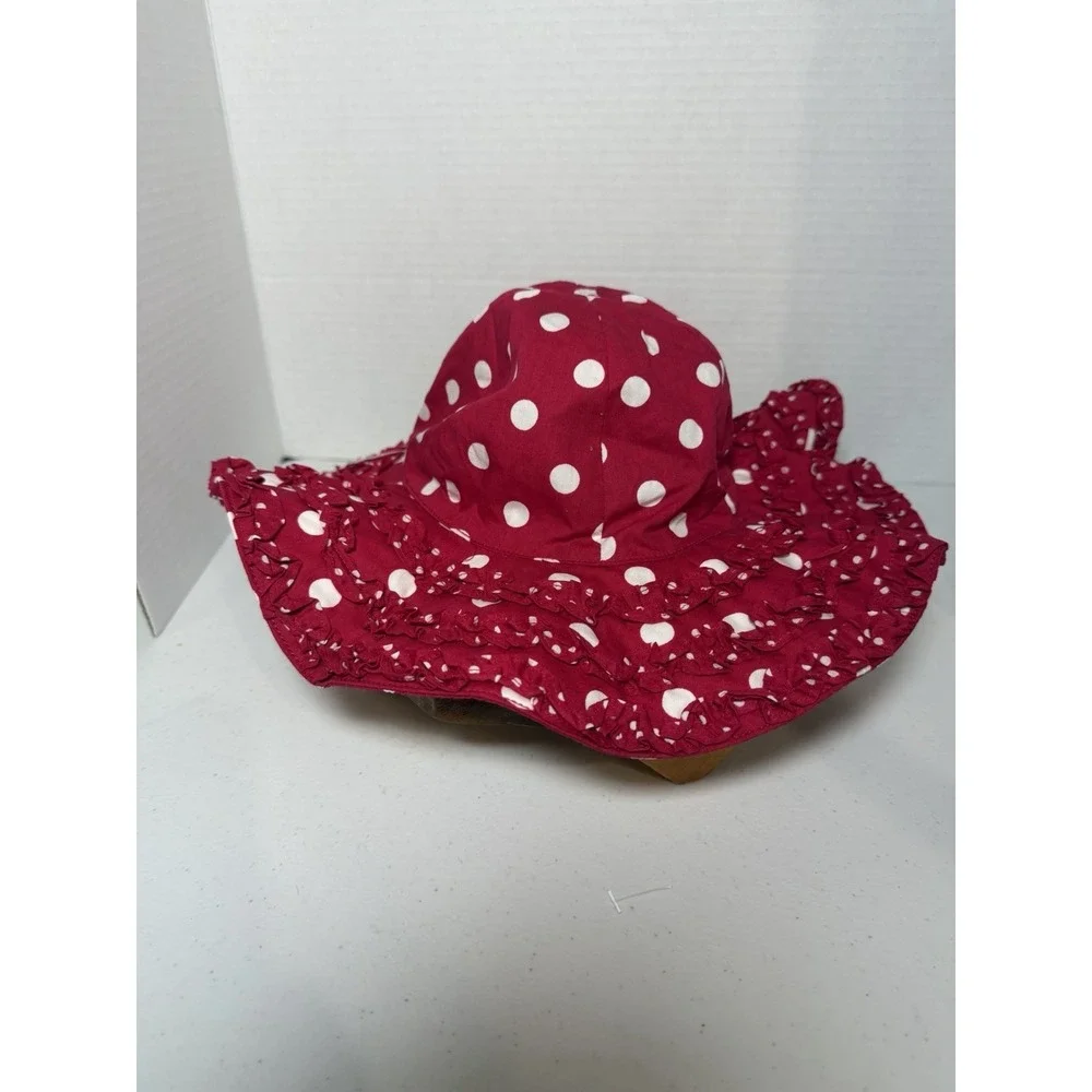 Gymboree Toddler‎ Sun Hat 2T-3T Red White Polka Dot Cotton Ruffle Wide Brim
